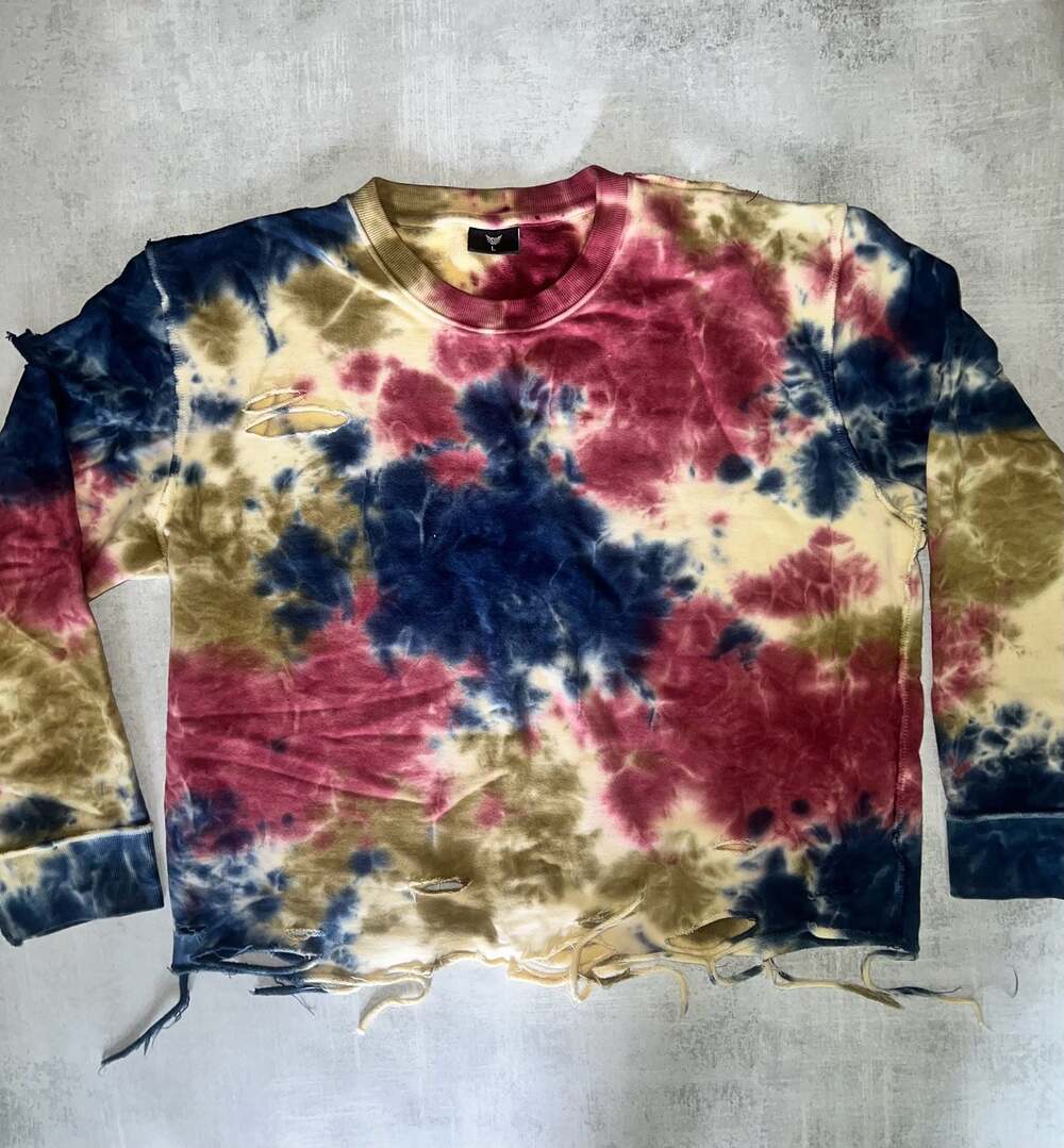 Size Up Apparel Distressed Tie-Dye Crewneck Sweatshirt Multi-Color